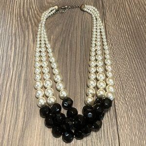 Antique 3 Strand Pearl + Black Bead Necklace